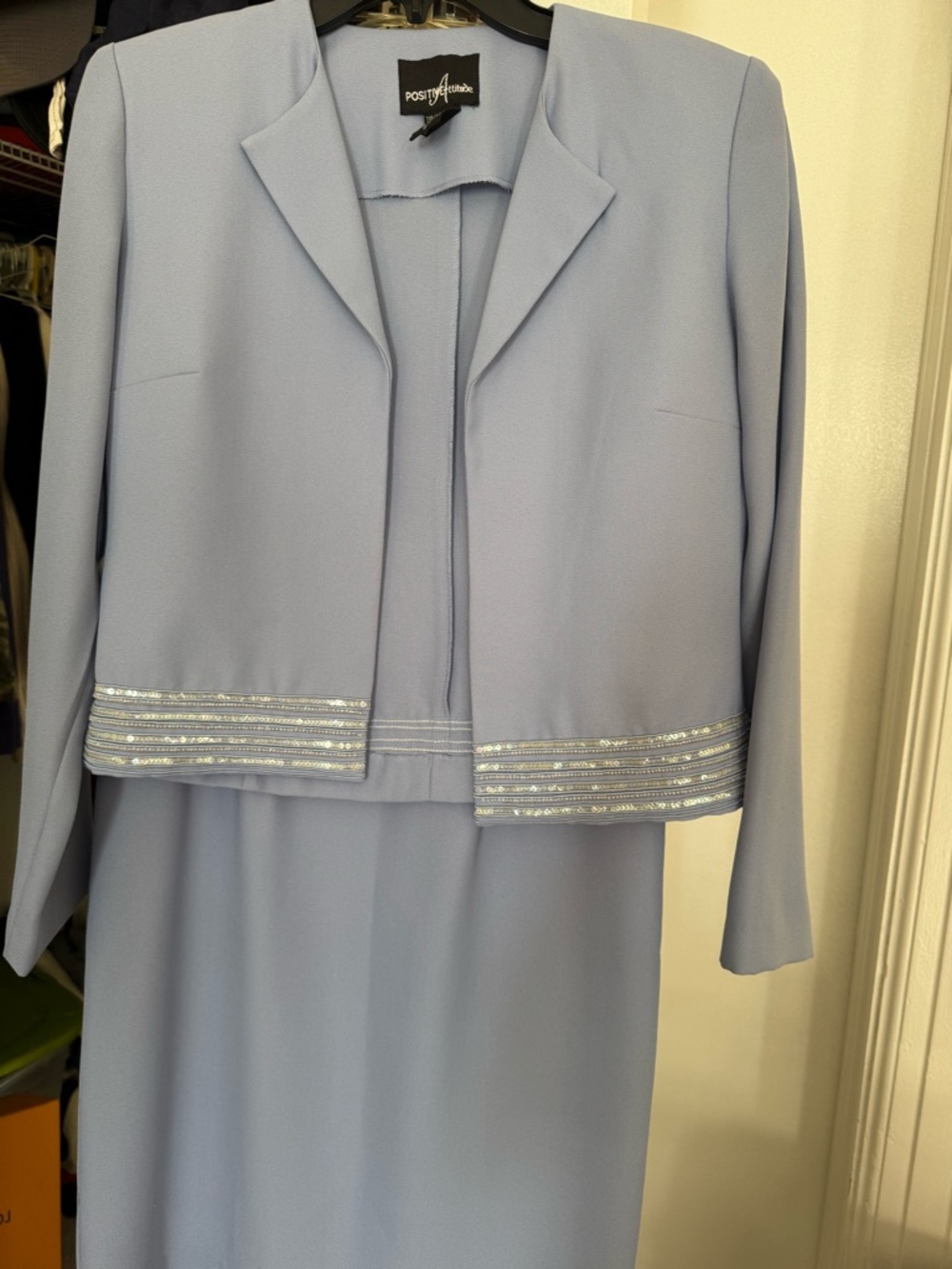 Positive Attitude Pale Blue Cropped Blazer with Beaded Trim